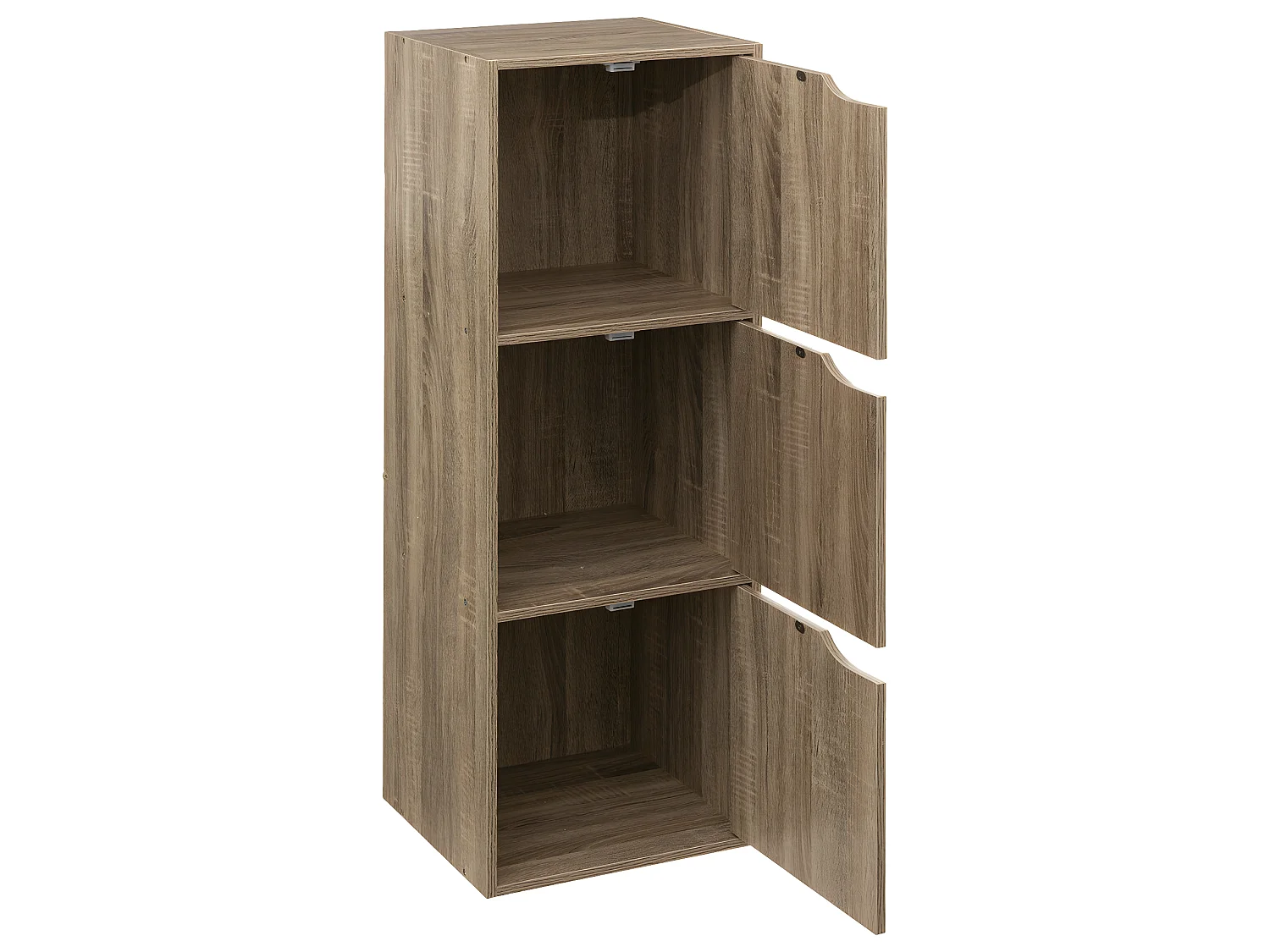 Meuble Etagère 3 Cases de rangement 3 Portes effet bois naturel H 100.5 cm