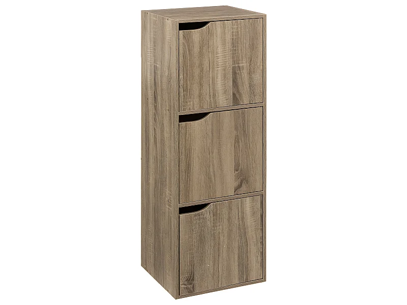 Meuble Etagère 3 Cases de rangement 3 Portes effet bois naturel H 100.5 cm