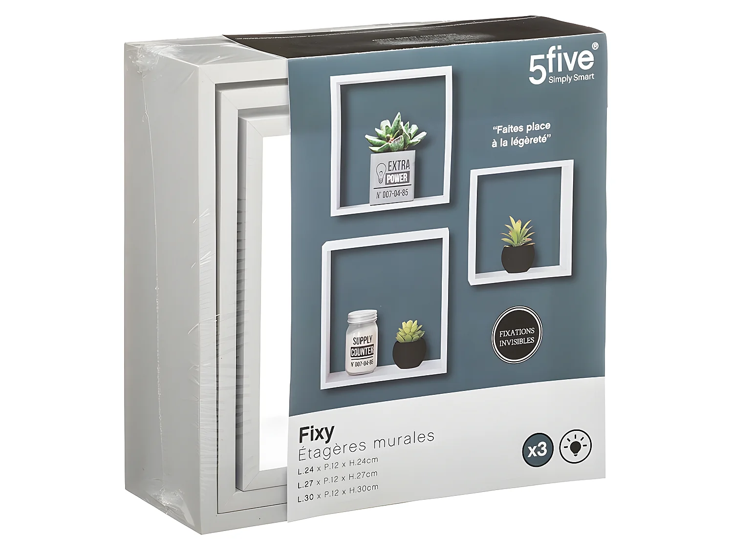 Lot de 3 Étagères murales flottantes Cubes coloris Blanc Fixations invisibles