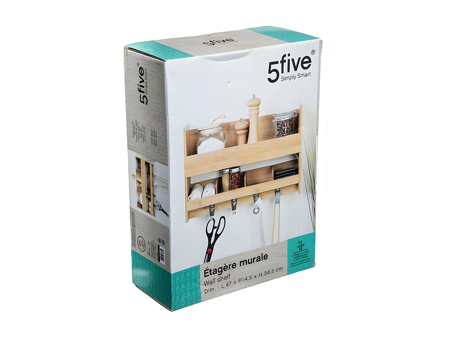 Étagère Murale & Crochets "Bambou" 47cm Naturel