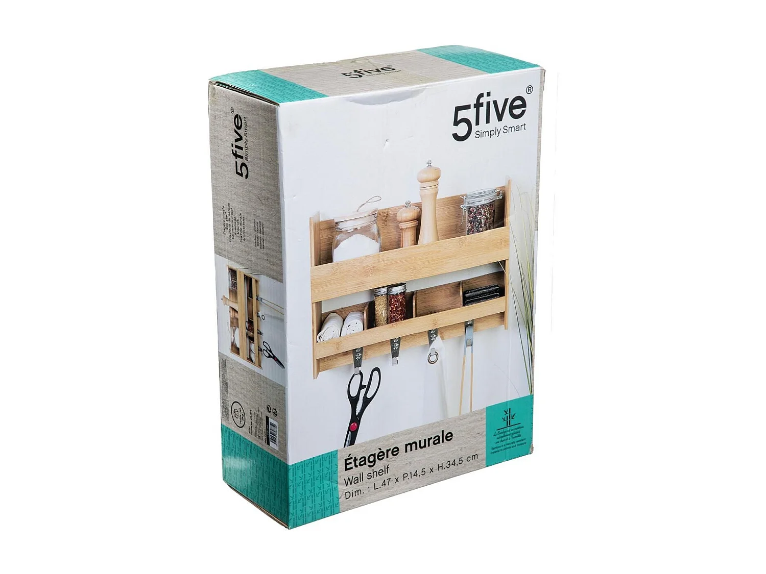 Étagère Murale & Crochets "Bambou" 47cm Naturel