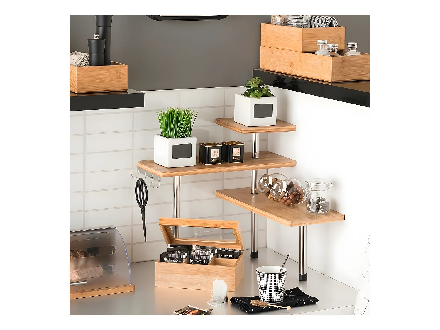 Etagère d'Angle Cuisine "Bambou" 43cm Naturel