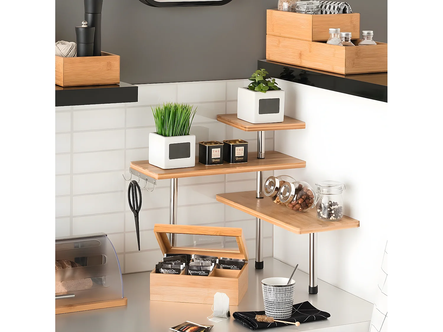 Etagère d'Angle Cuisine "Bambou" 43cm Naturel