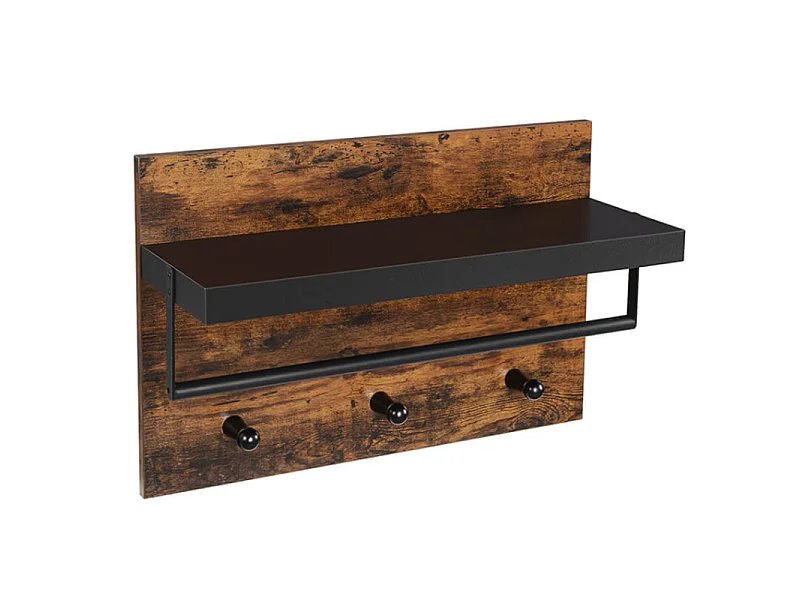 Etagère murale 3 patères métal et bois - Naturel fonce