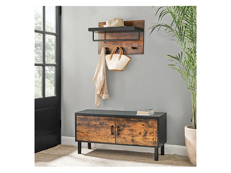 Etagère murale 3 patères métal et bois - Naturel fonce