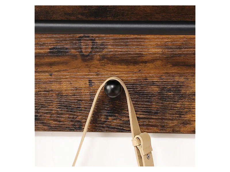 Etagère murale 3 patères métal et bois - Naturel fonce