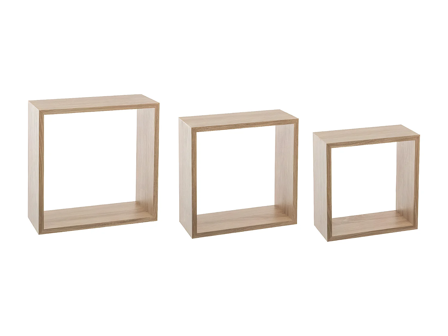 Lot de 3 Étagères murales flottantes Cubes coloris Chêne naturel Fixations invisibles