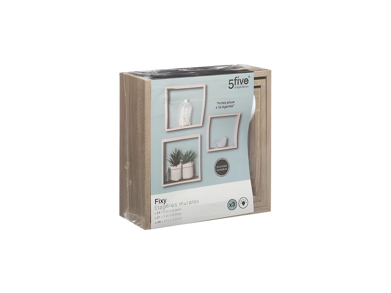 Lot de 3 Étagères murales flottantes Cubes coloris Chêne naturel Fixations invisibles