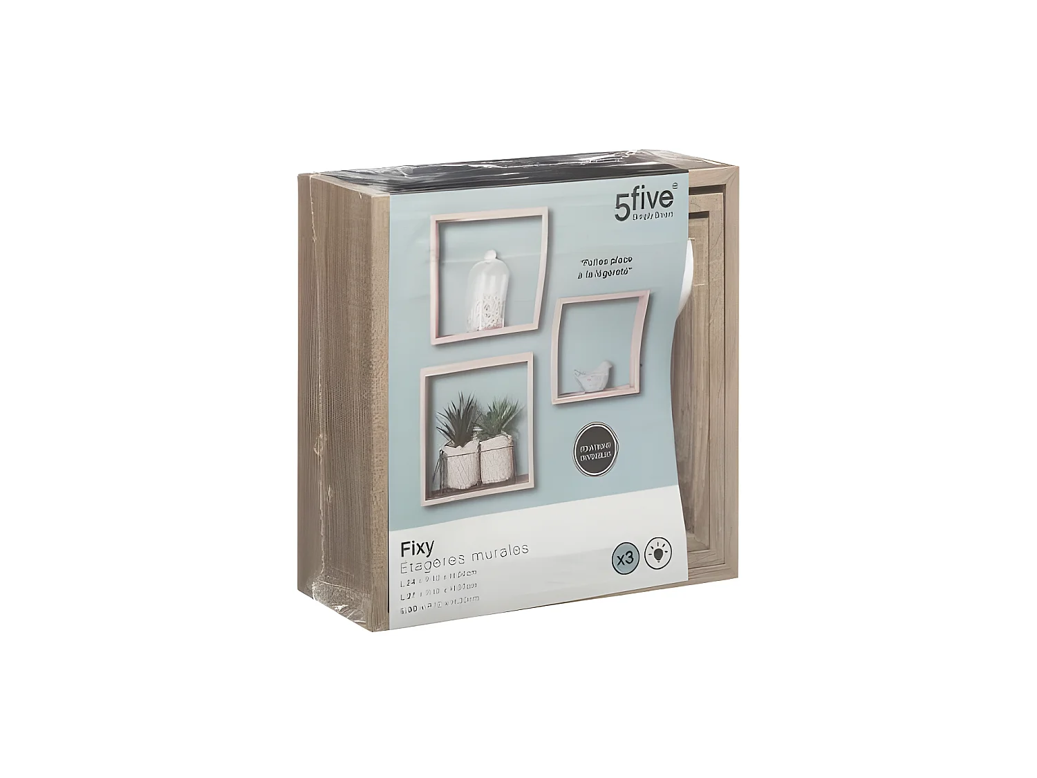 Lot de 3 Étagères murales flottantes Cubes coloris Chêne naturel Fixations invisibles