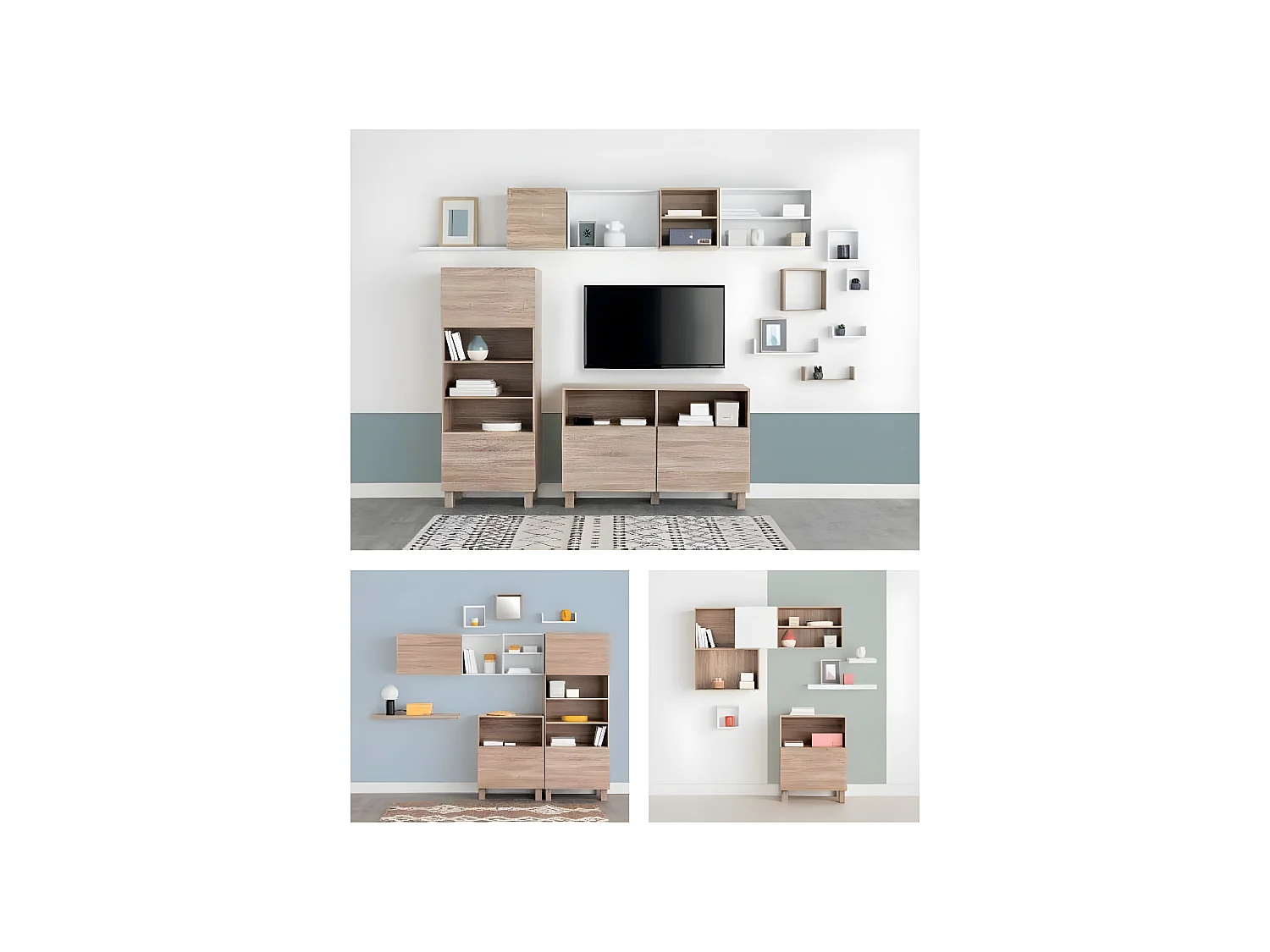Meuble Etagère murale 2 cases de rangement et 1 porte 36.5 x 30 cm effet bois naturel