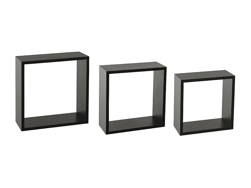 Lot de 3 Étagères murales flottantes Cubes coloris Noir Fixations invisibles