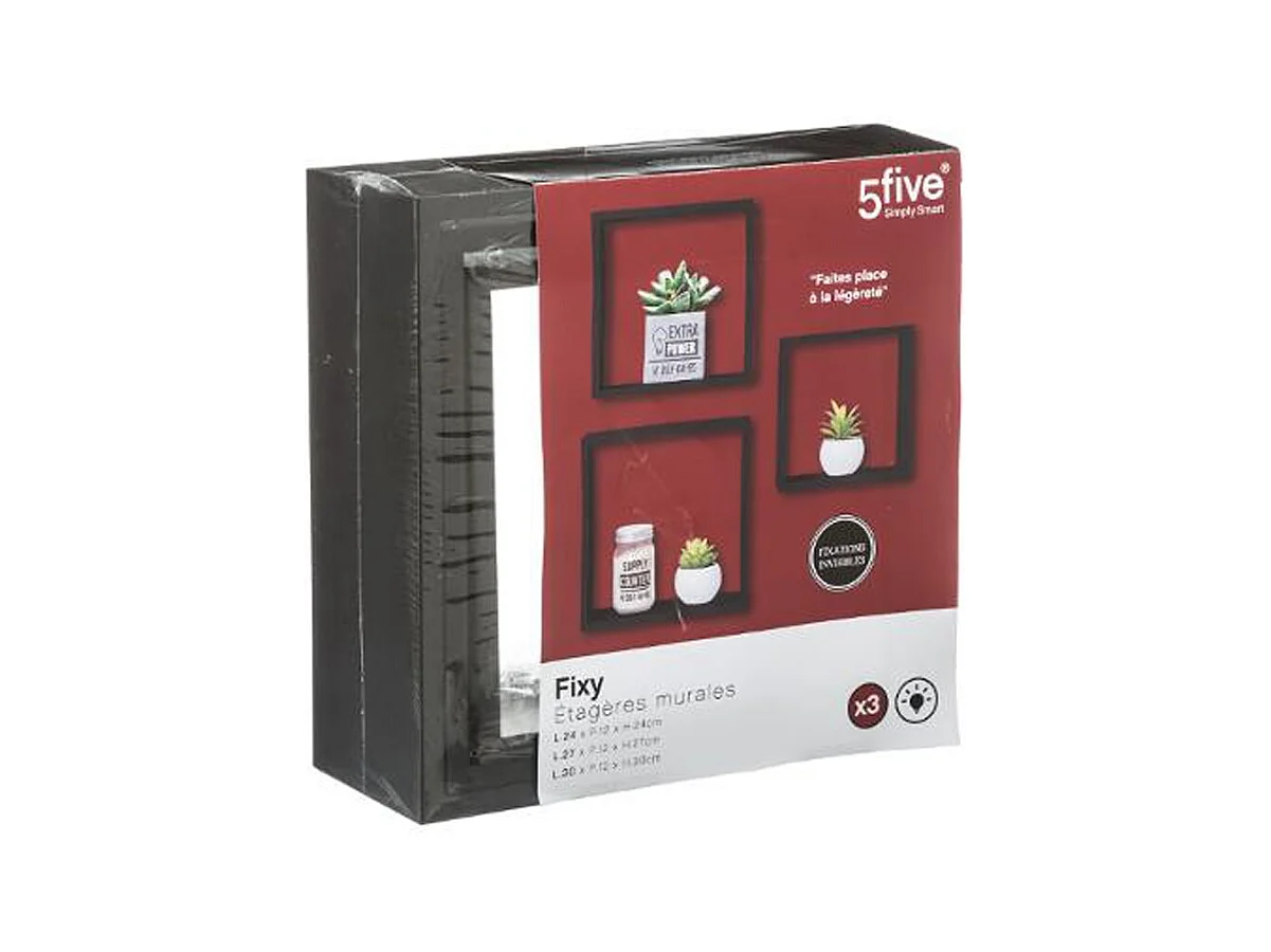 Lot de 3 Étagères murales flottantes Cubes coloris Noir Fixations invisibles