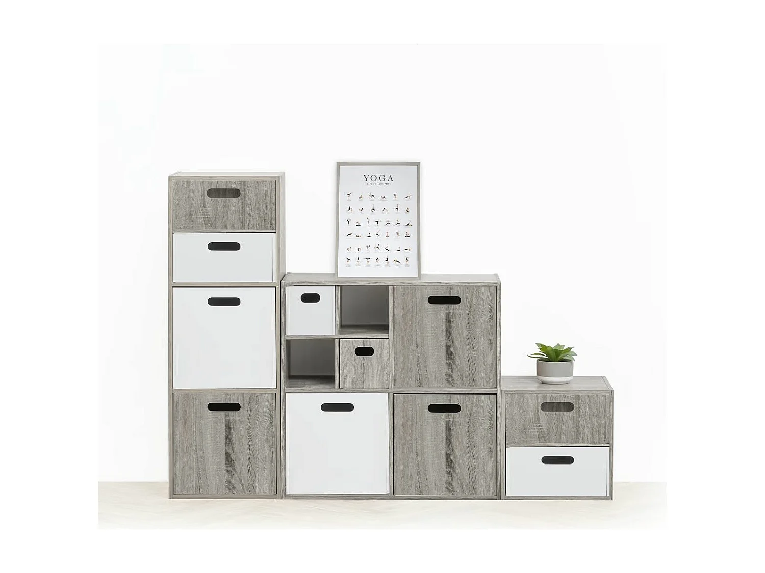 Meuble Étagère 1 case de rangement effet chêne gris H 34.5 cm - à poser ou mural