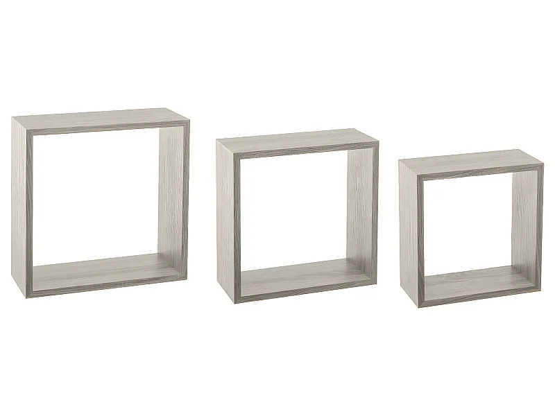 Lot de 3 Étagères murales flottantes Cubes coloris Chêne gris Fixations invisibles