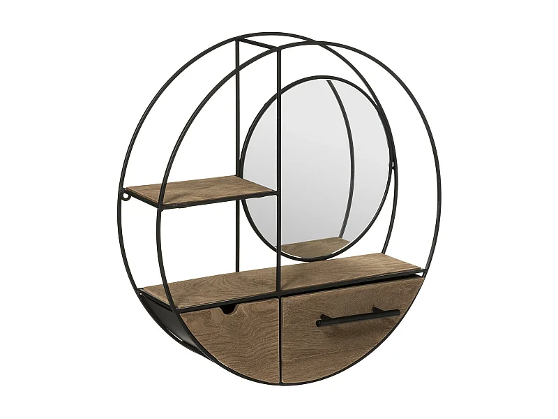 Étagère Murale 2 Tiroirs "Reto" 50cm Naturel & Noir