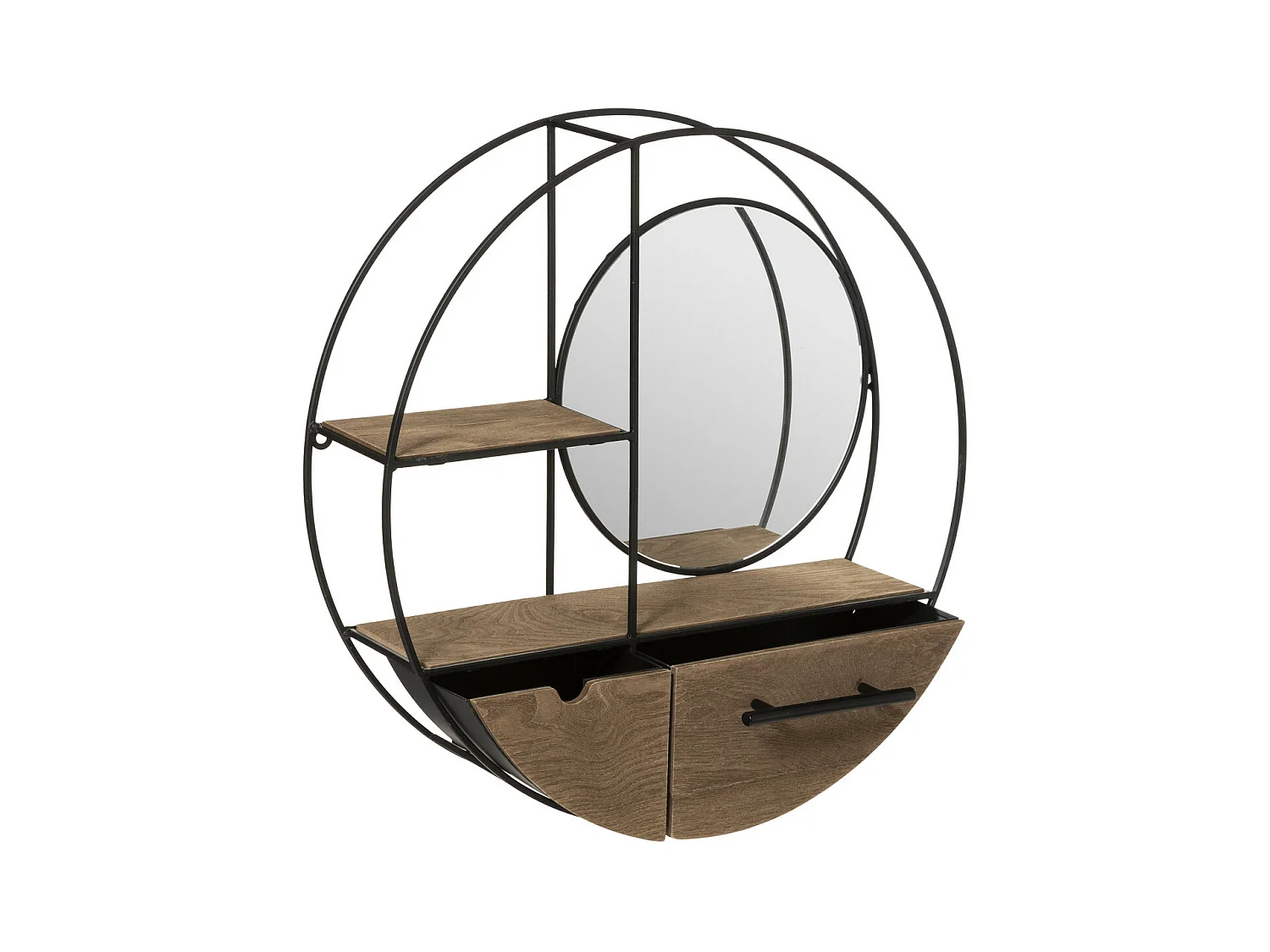 Étagère Murale 2 Tiroirs "Reto" 50cm Naturel & Noir