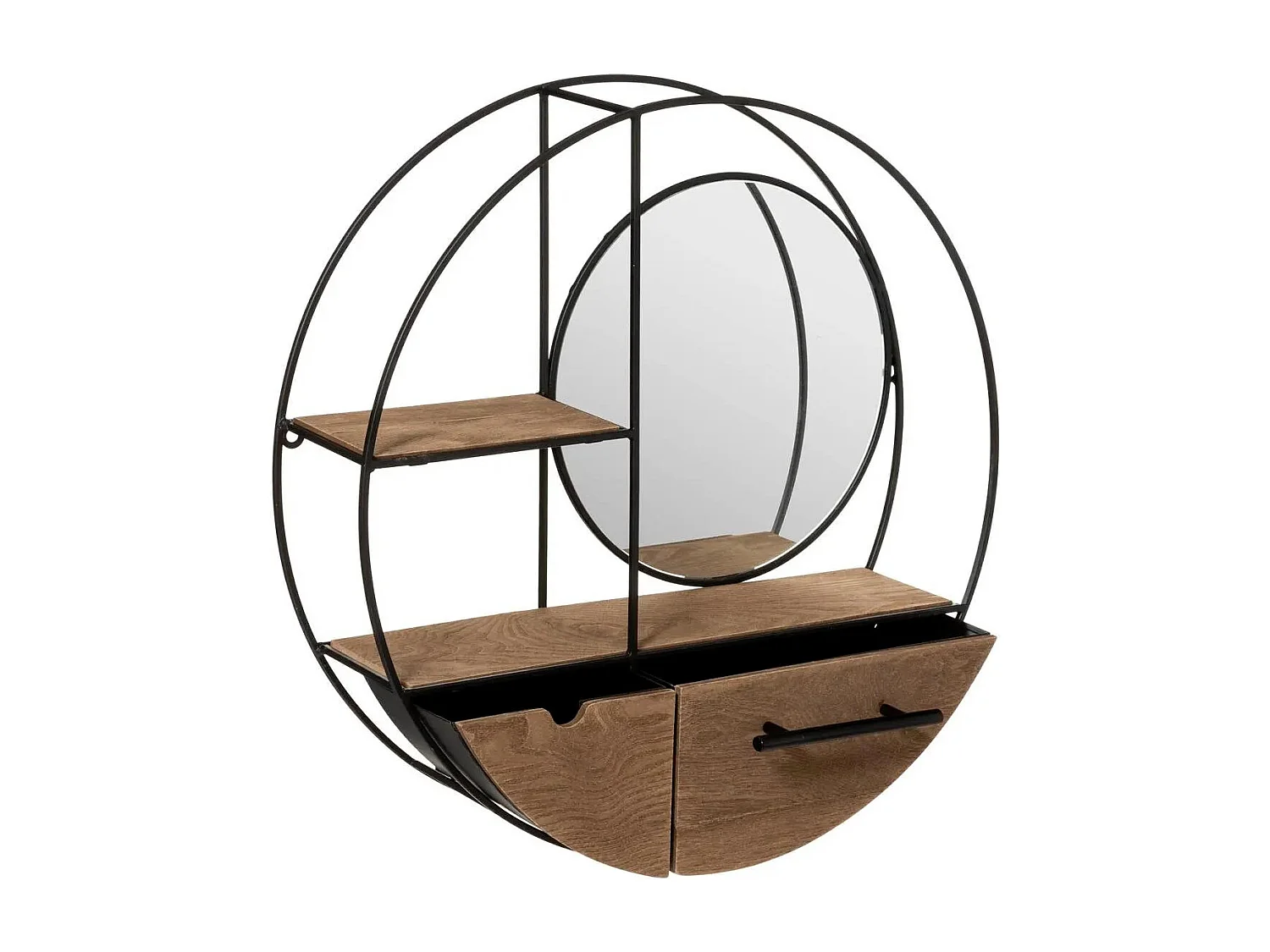 Étagère Murale 2 Tiroirs "Reto" 50cm Naturel & Noir