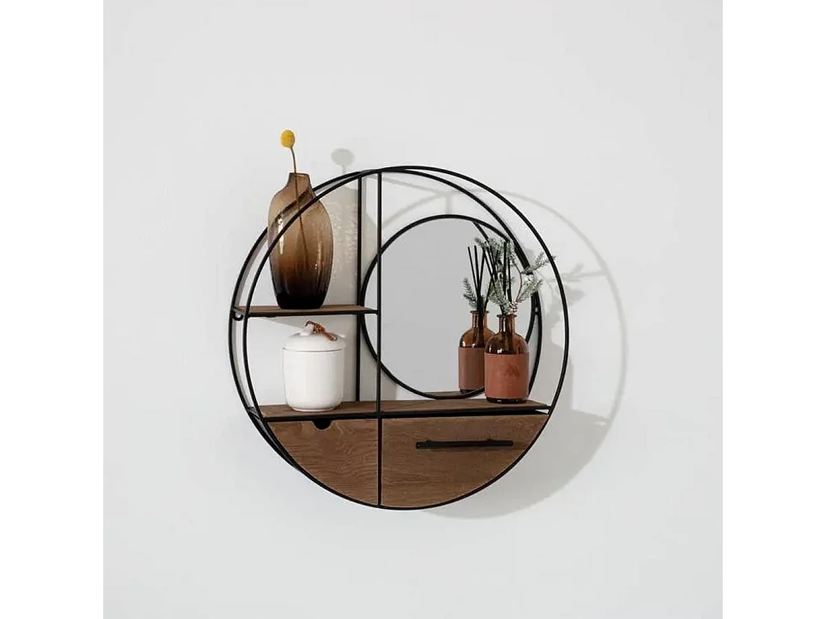 Étagère Murale 2 Tiroirs "Reto" 50cm Naturel & Noir