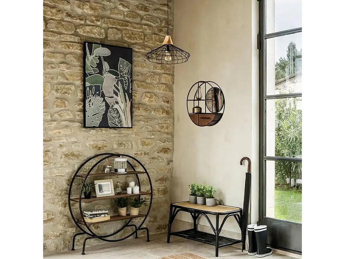 Étagère Murale 2 Tiroirs "Reto" 50cm Naturel & Noir