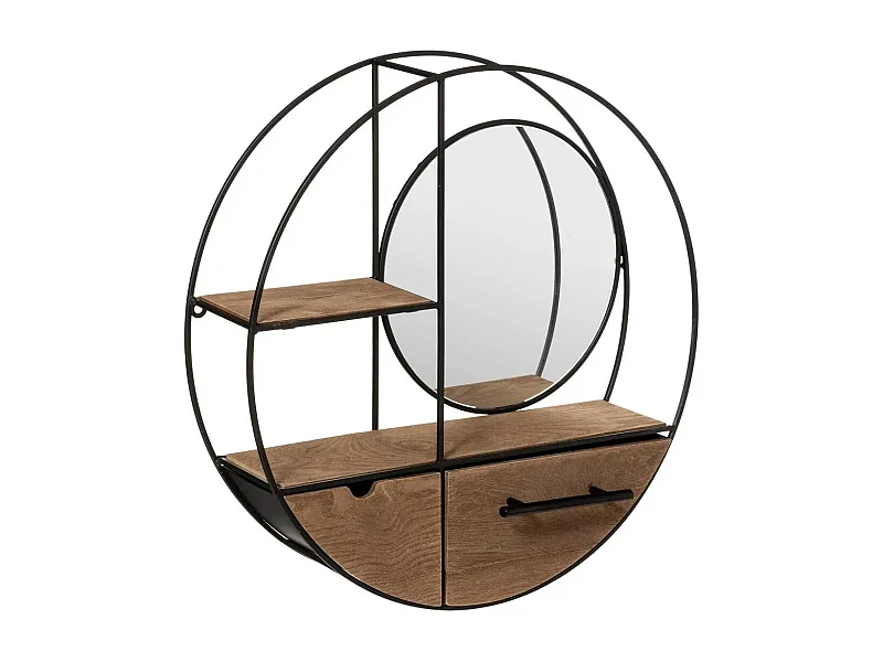 Étagère Murale 2 Tiroirs "Reto" 50cm Naturel & Noir