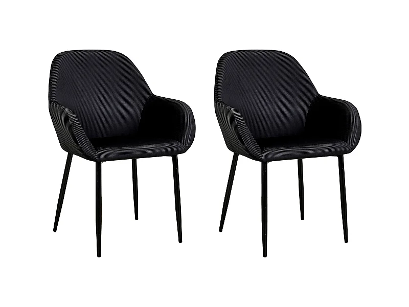 Fauteuil Giulia Noir Velours Cotele - Lot De 2 Noir