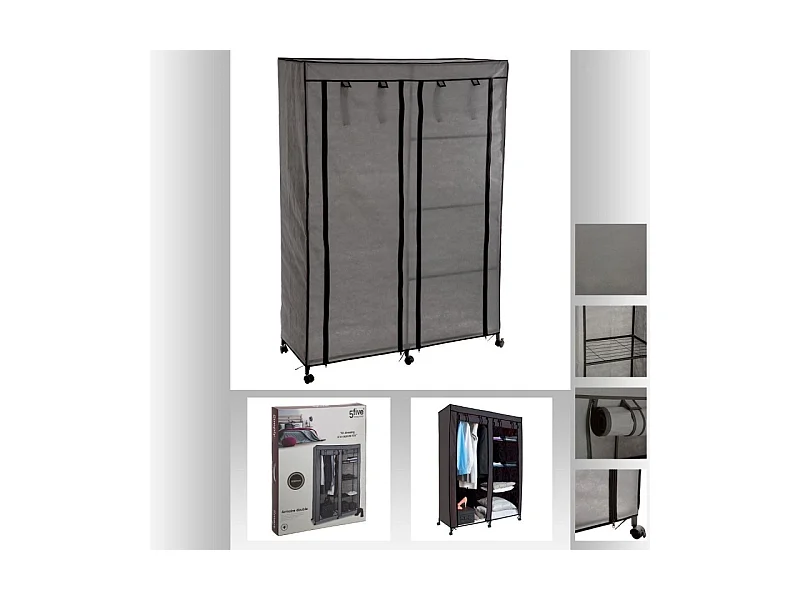 Armoire de Rangement Vêtement "Double" 168cm Gris
