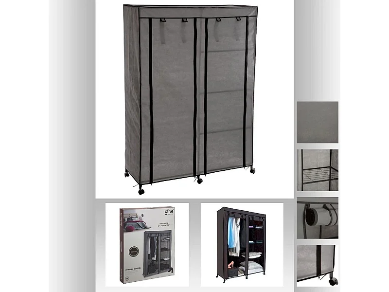 Armario Ropero Tela c/Ruedas Gris 120x168 cm