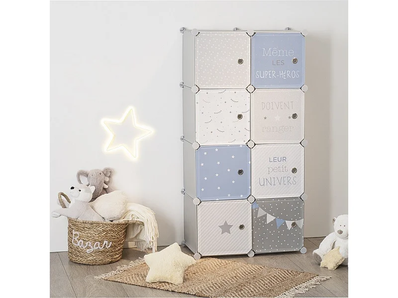 Armoire Penderie Enfants "Univers" 124cm Bleu