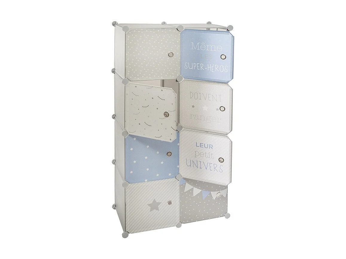 Armoire Penderie Enfants "Univers" 124cm Bleu