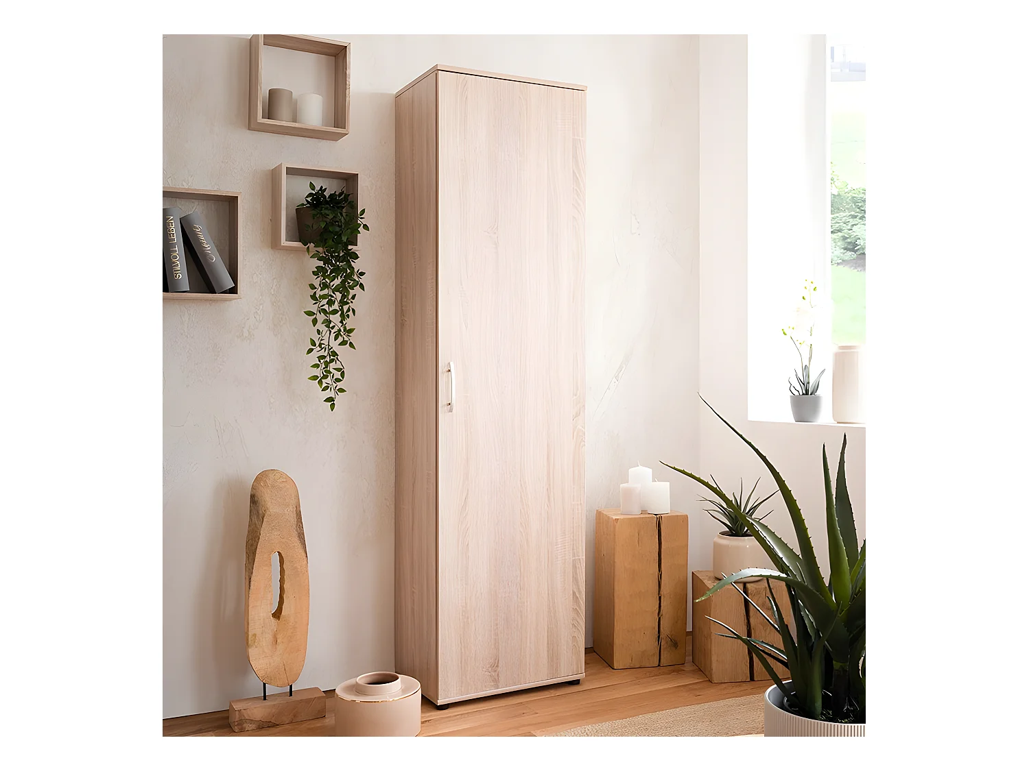 Armoire 1 porte 6 niveaux naturel