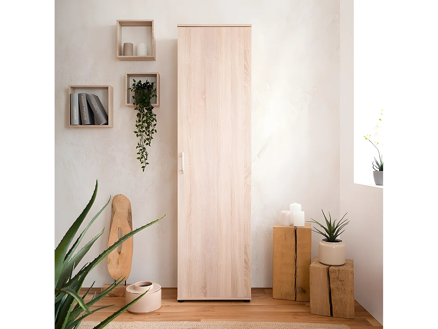 Armoire 1 porte 6 niveaux naturel