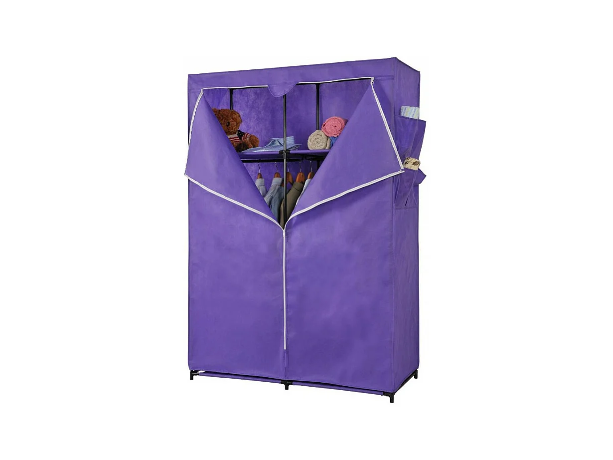 Guarda-roupa auxiliar de tecido com 2 prateleiras e bolsos, cinza, 110x155 cm