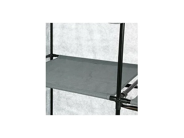 Guarda-roupa auxiliar de tecido com 2 prateleiras e bolsos, cinza, 110x155 cm