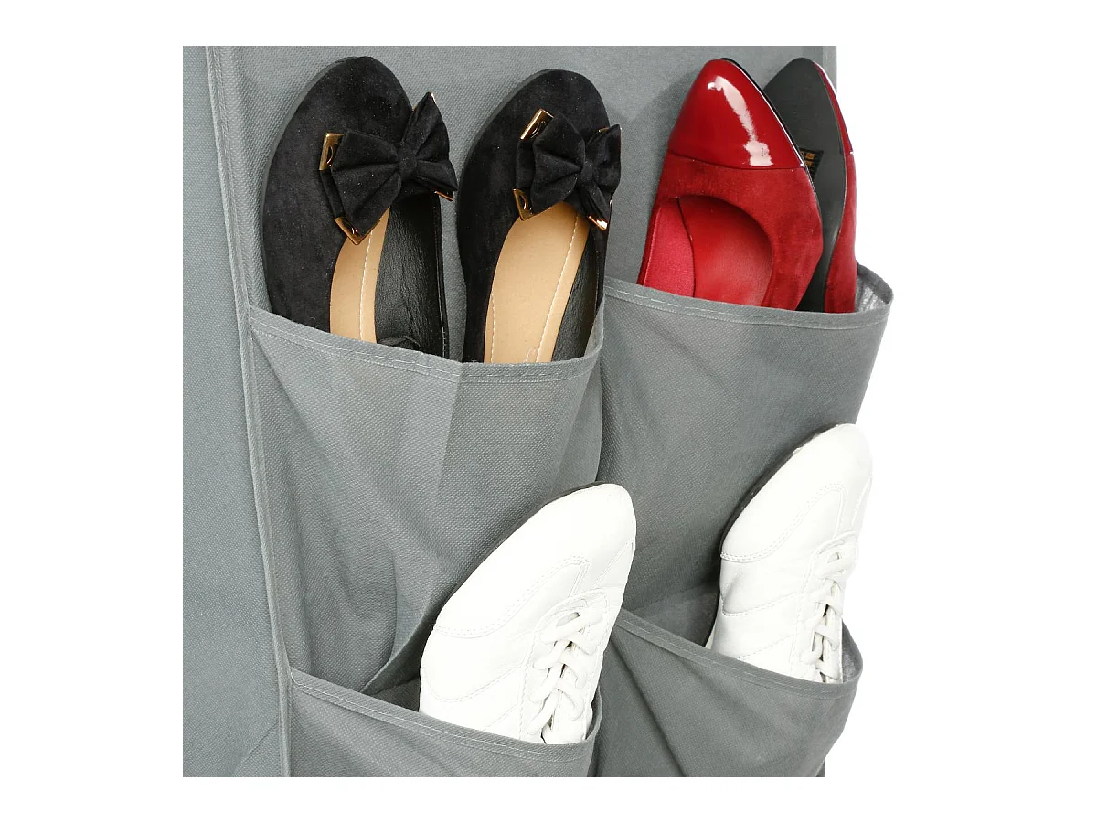 Guarda-roupa auxiliar de tecido com 2 prateleiras e bolsos, cinza, 110x155 cm