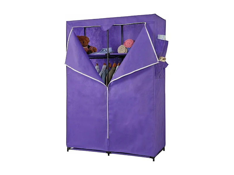 Guarda-roupa auxiliar de tecido com 2 prateleiras e bolsos, cinza, 110x155 cm