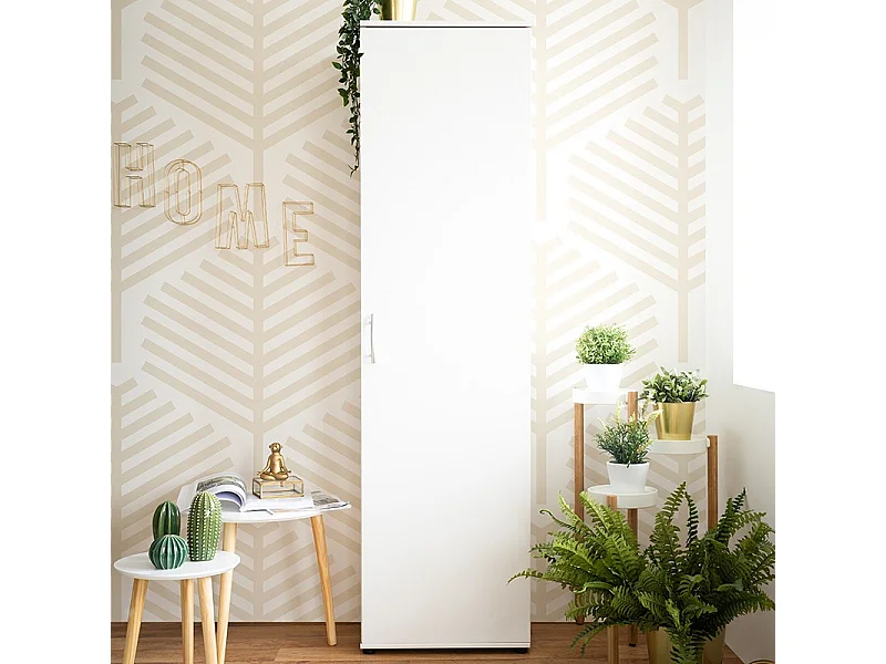 Armoire 1 porte 6 niveaux blanc