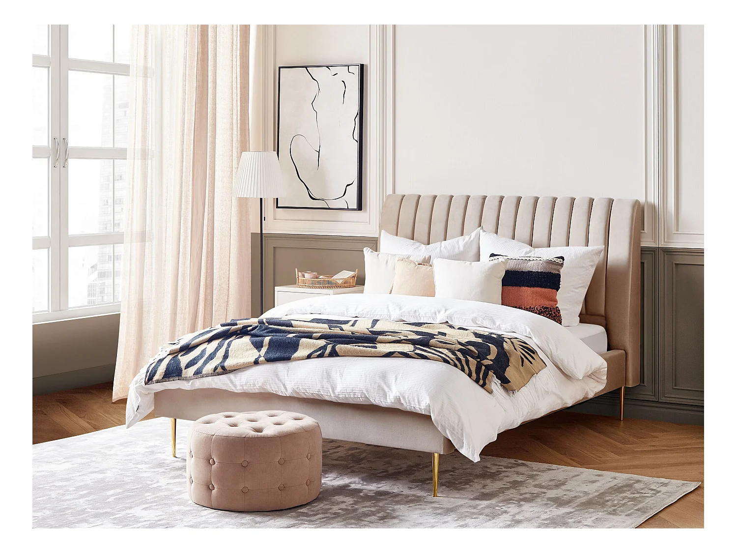 Bed Fluweel MARVILLE 140 x 200 cm Zandbeige