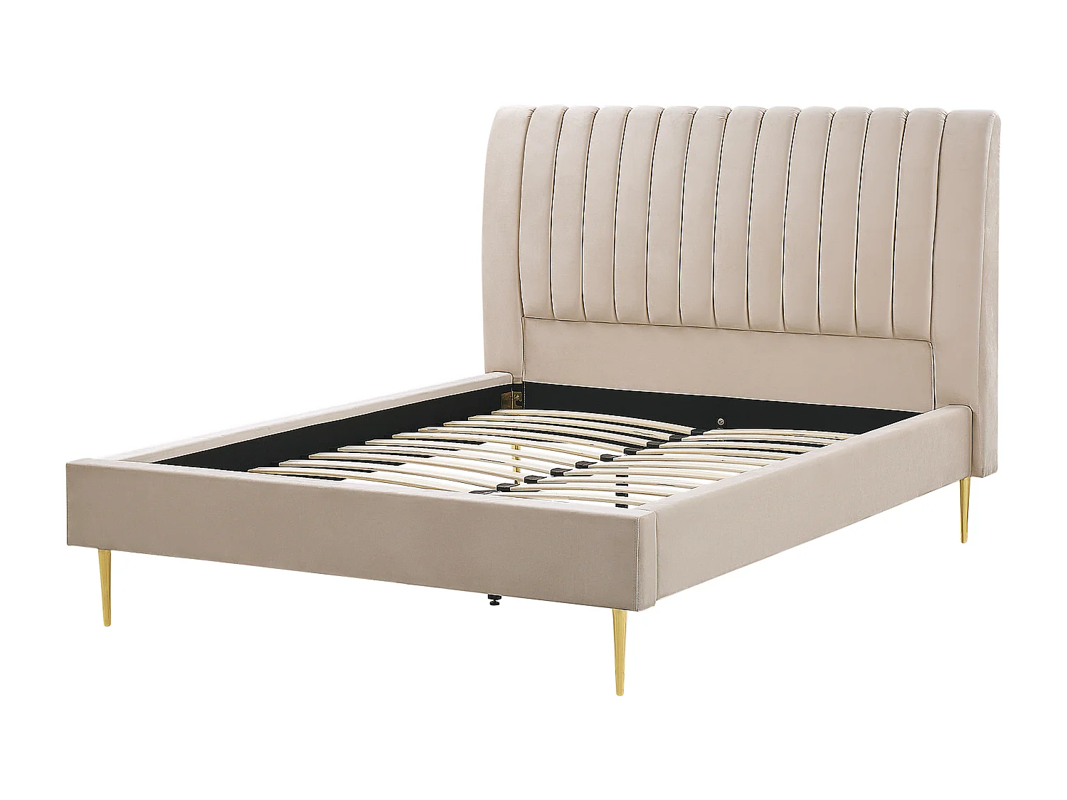 Lit avec sommier Velours MARVILLE 140 x 200 cm Beige sable