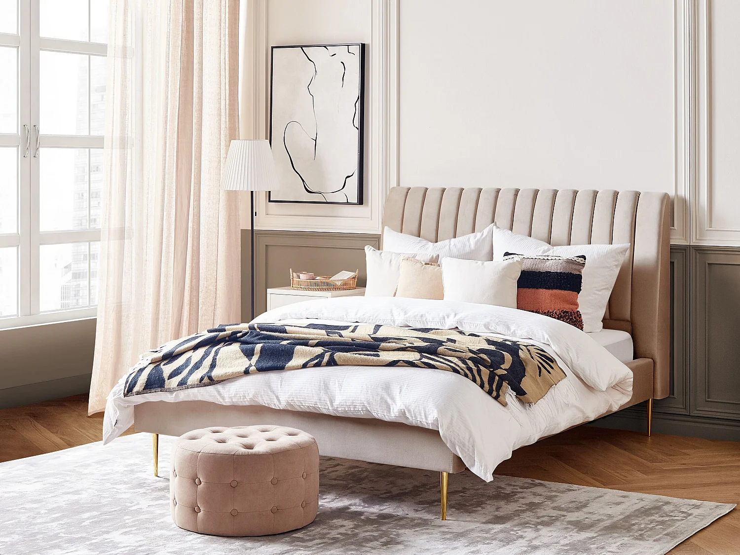 Lit avec sommier Velours MARVILLE 140 x 200 cm Beige sable