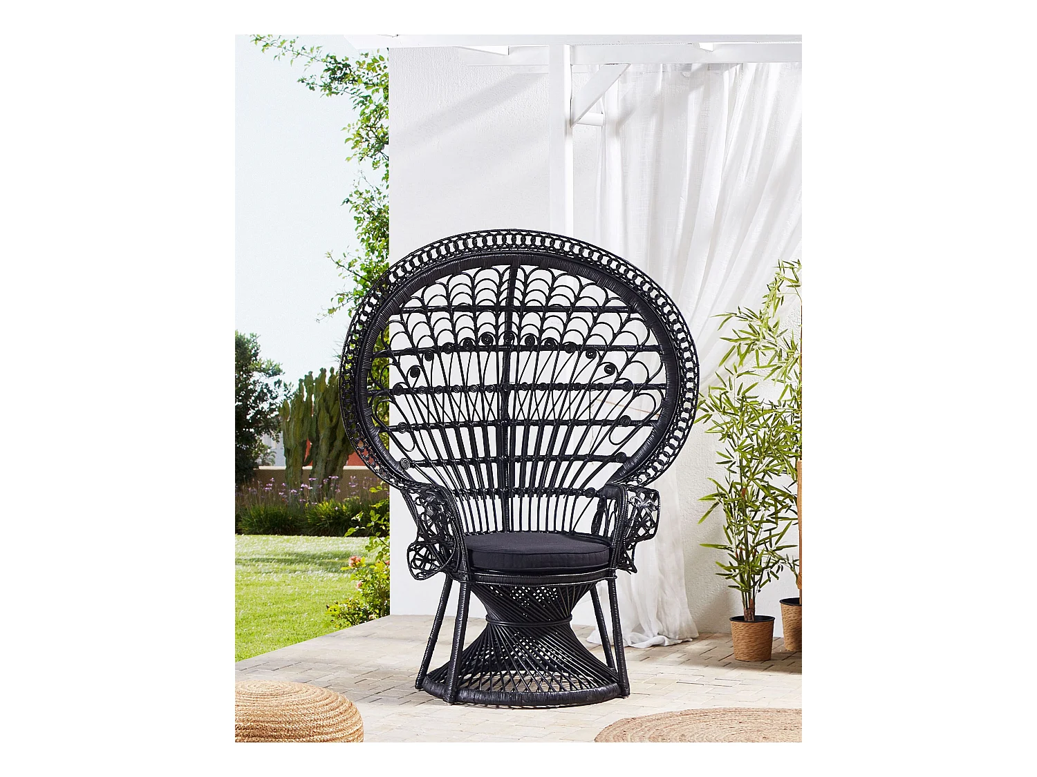 Chaise paon EMMANUELLE Rotin Noir