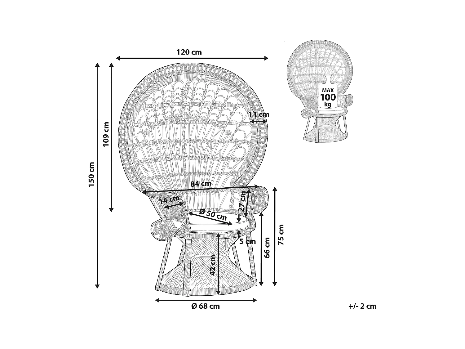 Chaise paon EMMANUELLE Rotin Noir