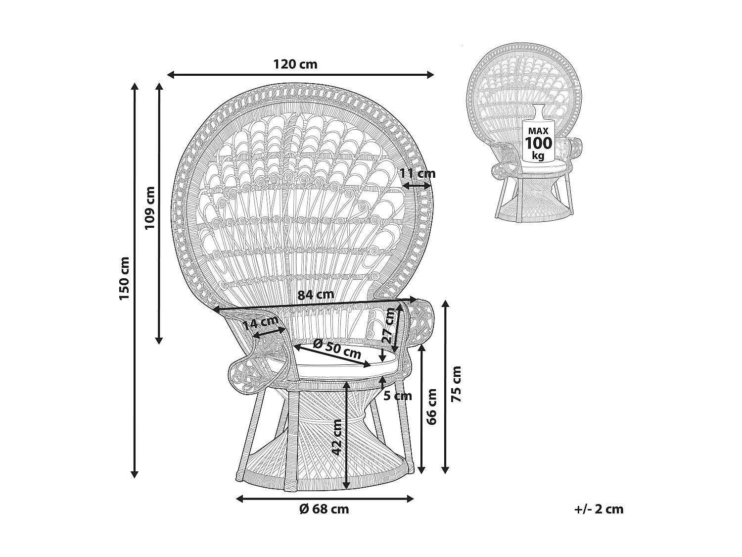Cadeira pavão EMMANUELLE Rattan Preto
