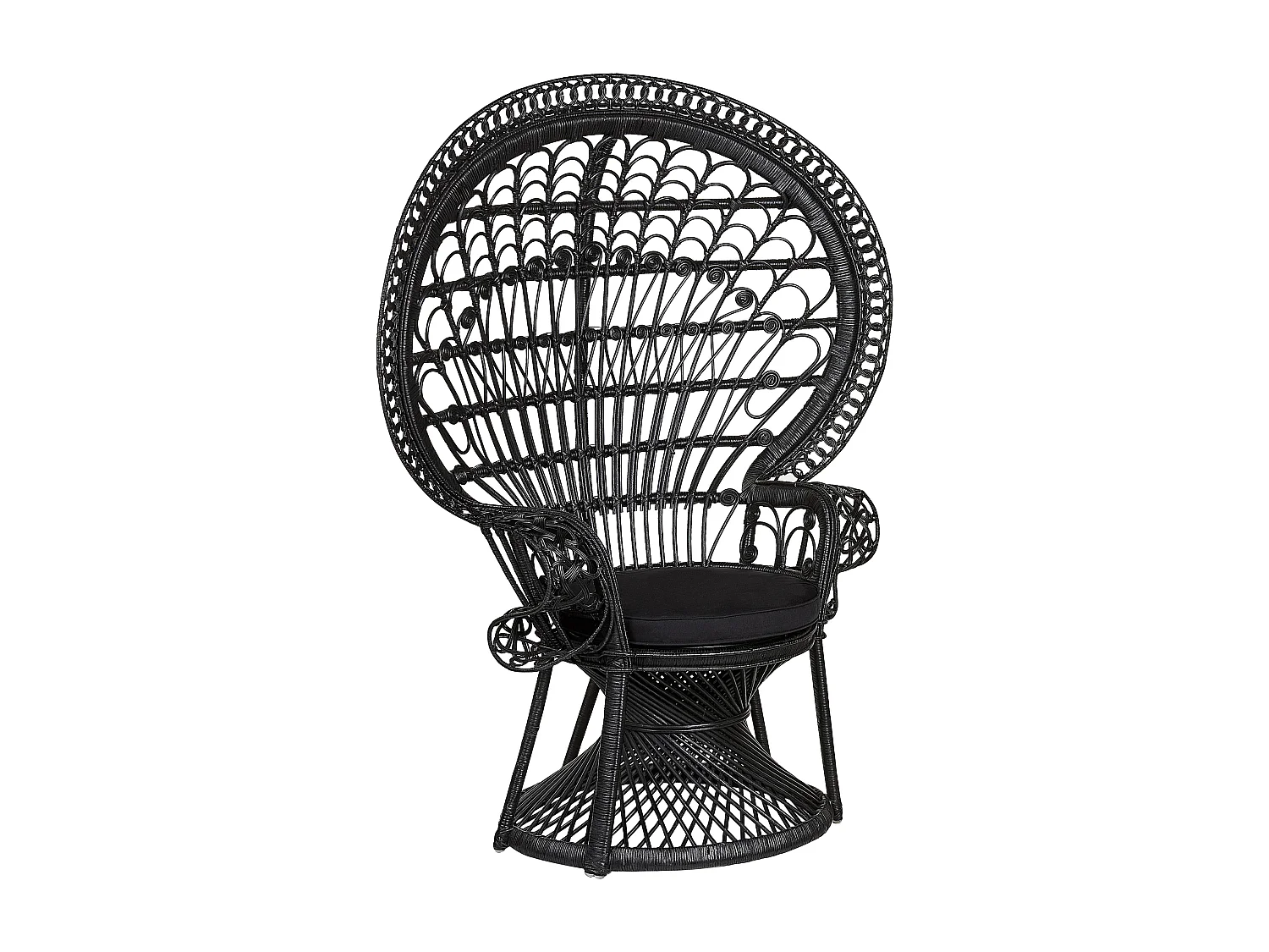 Outdoor/Indoor Pfauensessel aus Rattan schwarz mit Sitzkissen Boho Emmanuelle