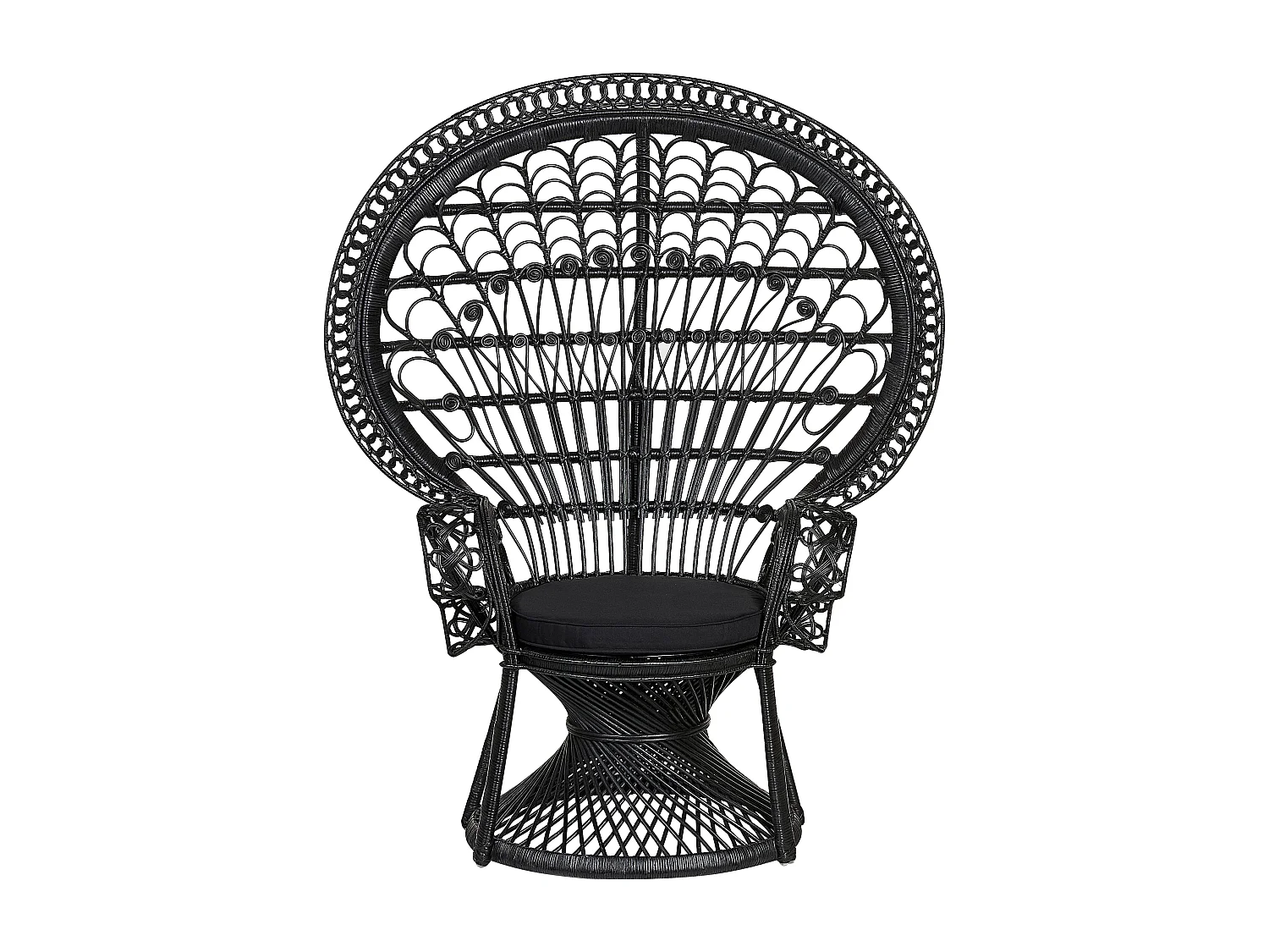 Outdoor/Indoor Pfauensessel aus Rattan schwarz mit Sitzkissen Boho Emmanuelle