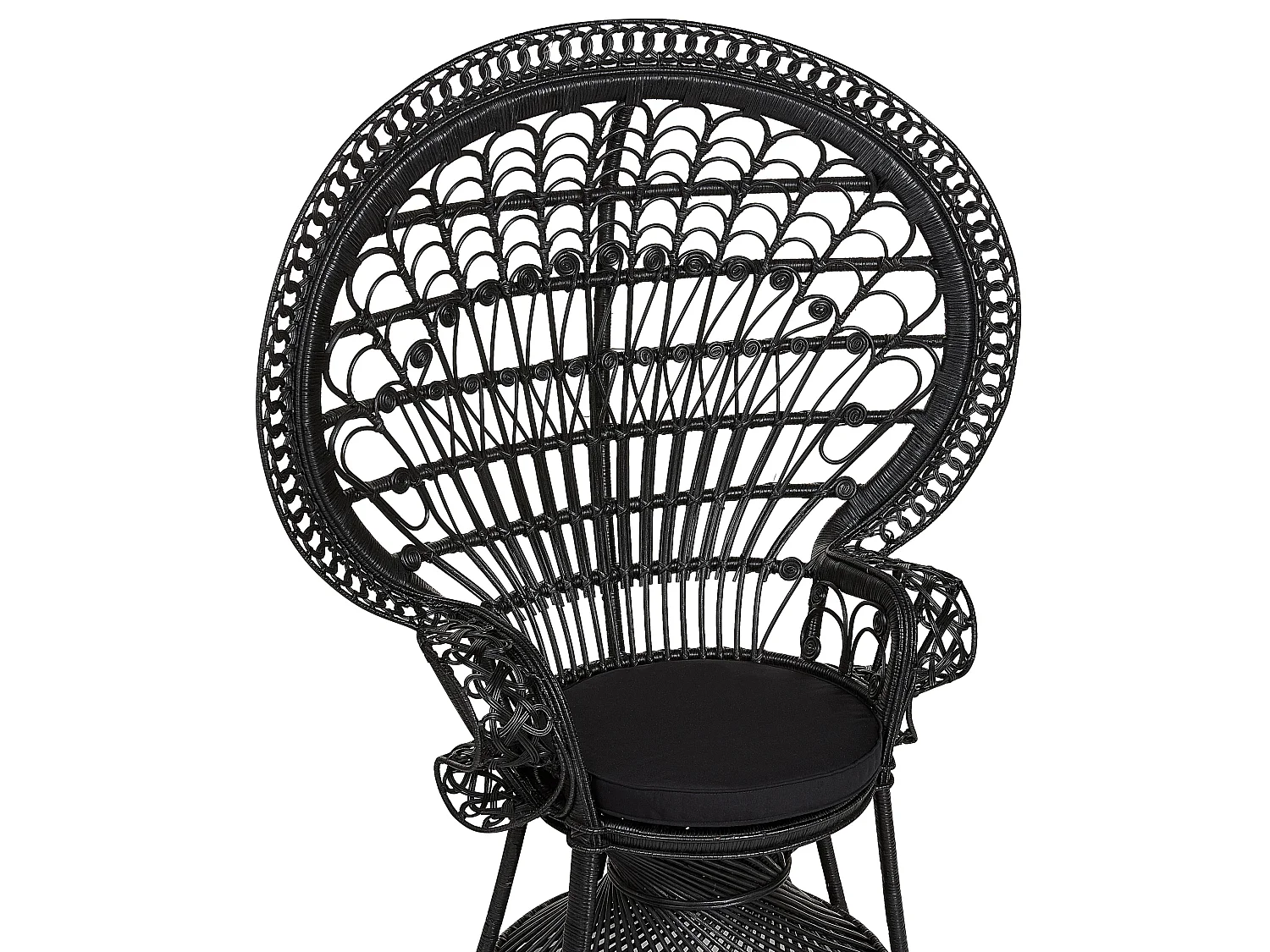 Outdoor/Indoor Pfauensessel aus Rattan schwarz mit Sitzkissen Boho Emmanuelle