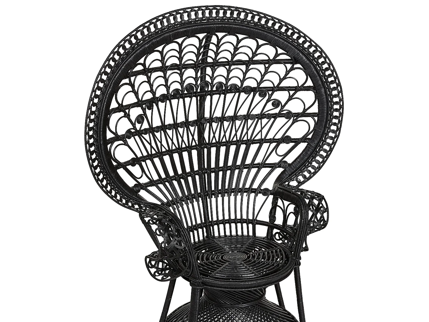 Outdoor/Indoor Pfauensessel aus Rattan schwarz mit Sitzkissen Boho Emmanuelle