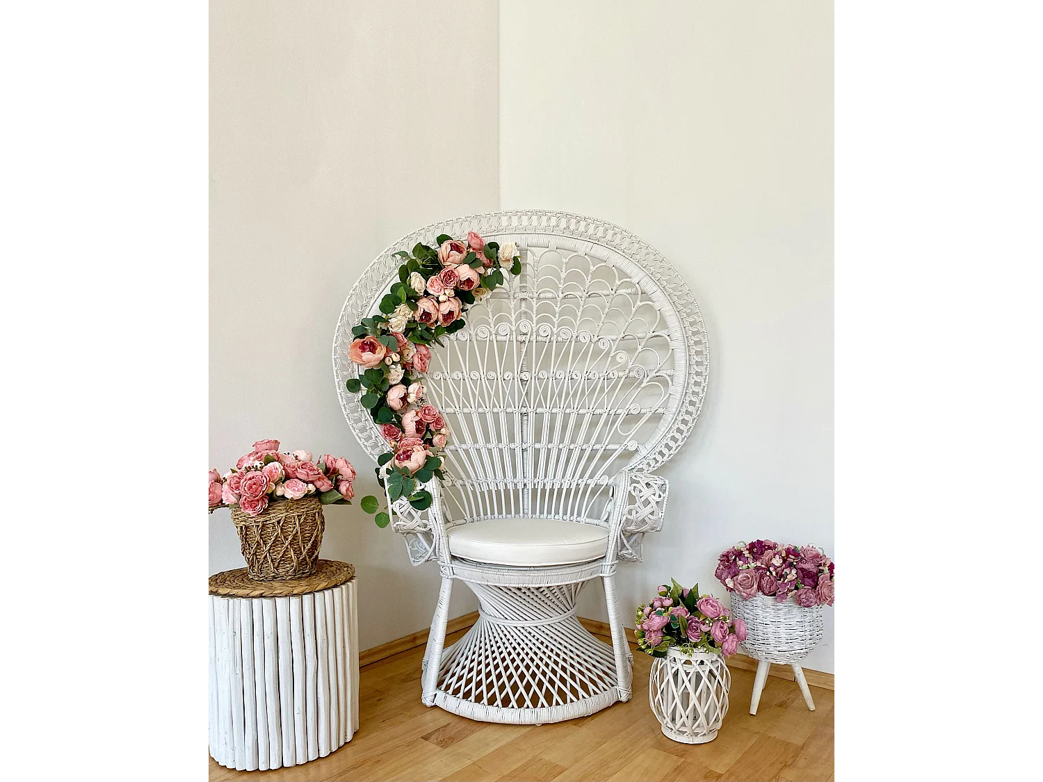 Chaise paon EMMANUELLE Rotin Blanc