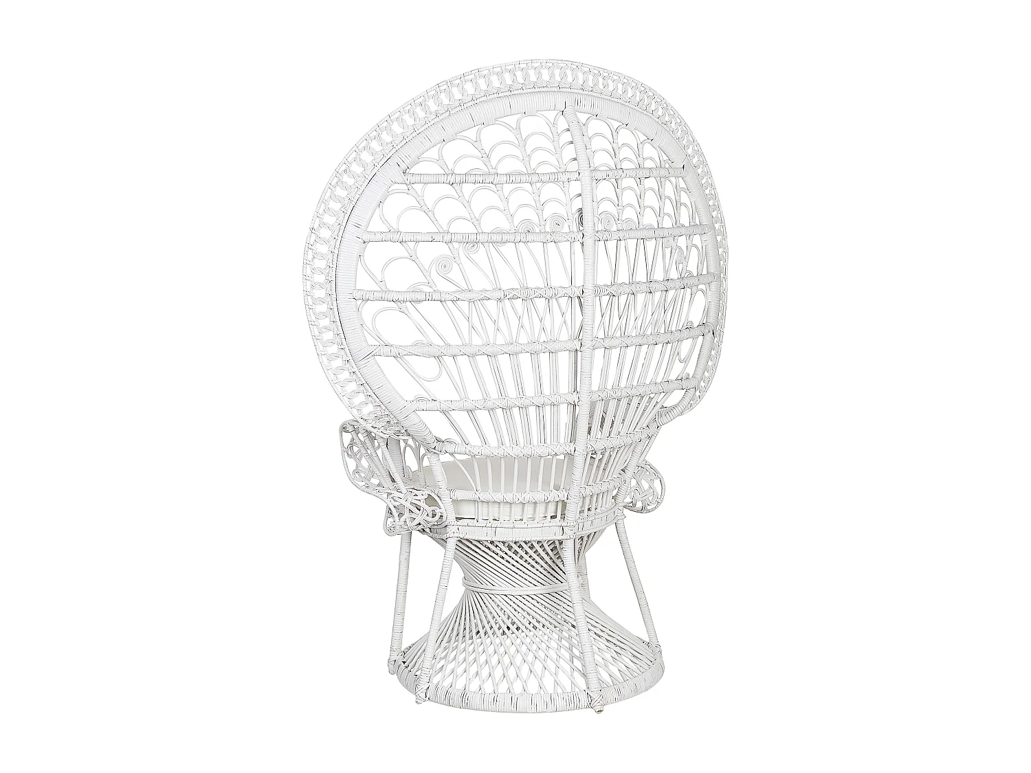 Outdoor/Indoor Pfauensessel aus Rattan weiß mit Sitzkissen Boho Stil Emmanuelle