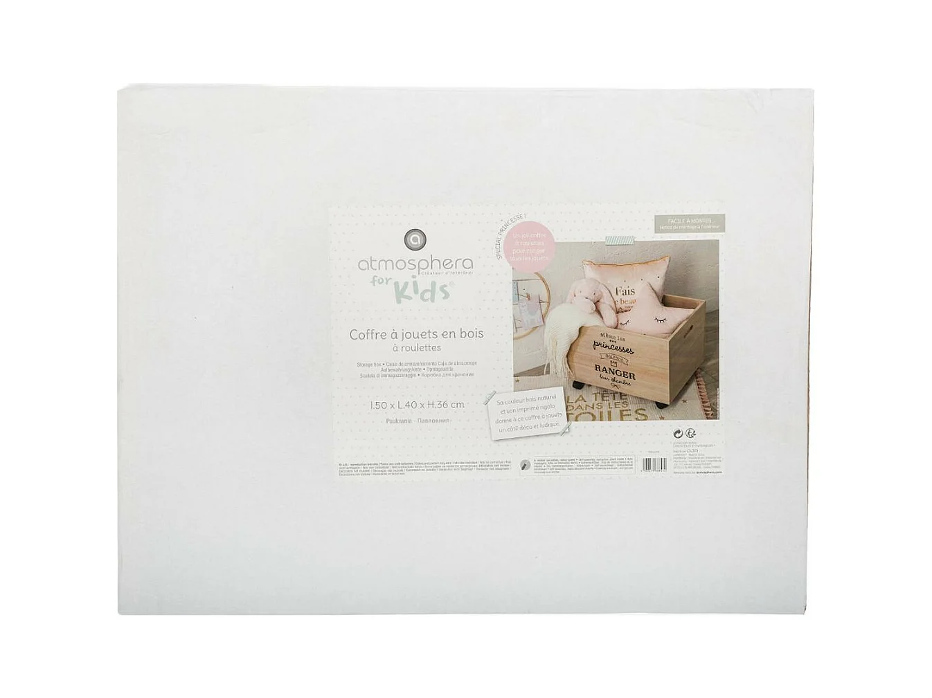 Boîte de Rangement à Roulettes "Princess" 50cm Naturel