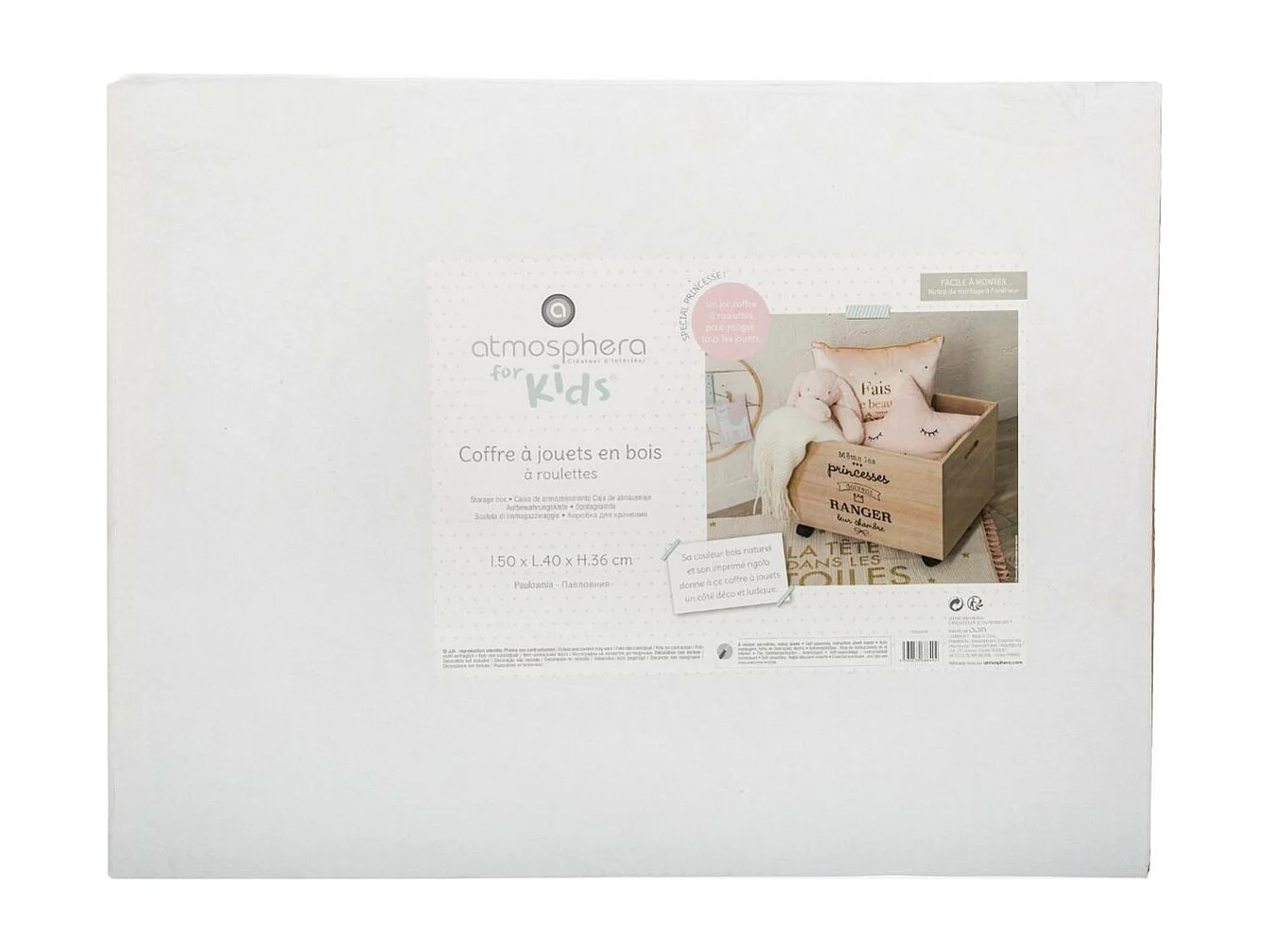 Boîte de Rangement à Roulettes "Princess" 50cm Naturel